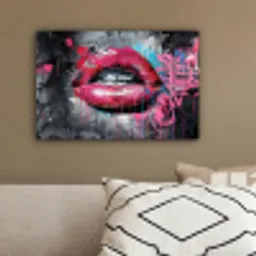 Lippen - Felroze - Graffiti - Verfstrepen canvas 2cm klein -sfeer3