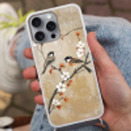 Vogels - Bloesemtak - Bloemen - Oranje Hoesje iPhone 16 Pro Max met koord klein -sfeer3