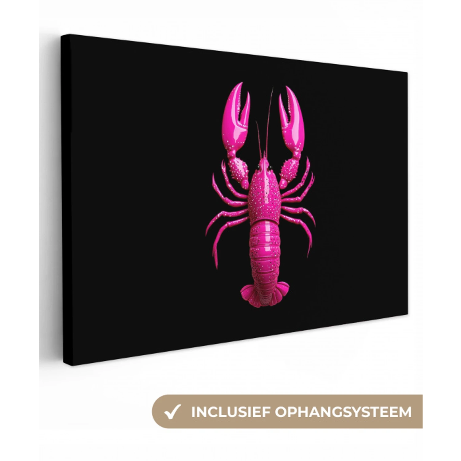 Kreeft - Felroze - Stippen - Opvallend canvas 2cm klein -3d