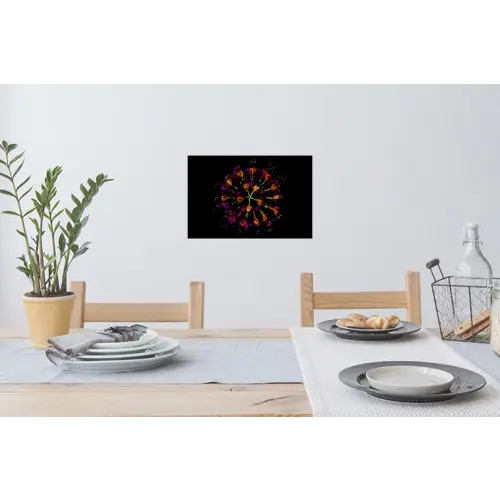 Bloemen - Oranje - Roze - Zwart Muursticker klein -eettafel