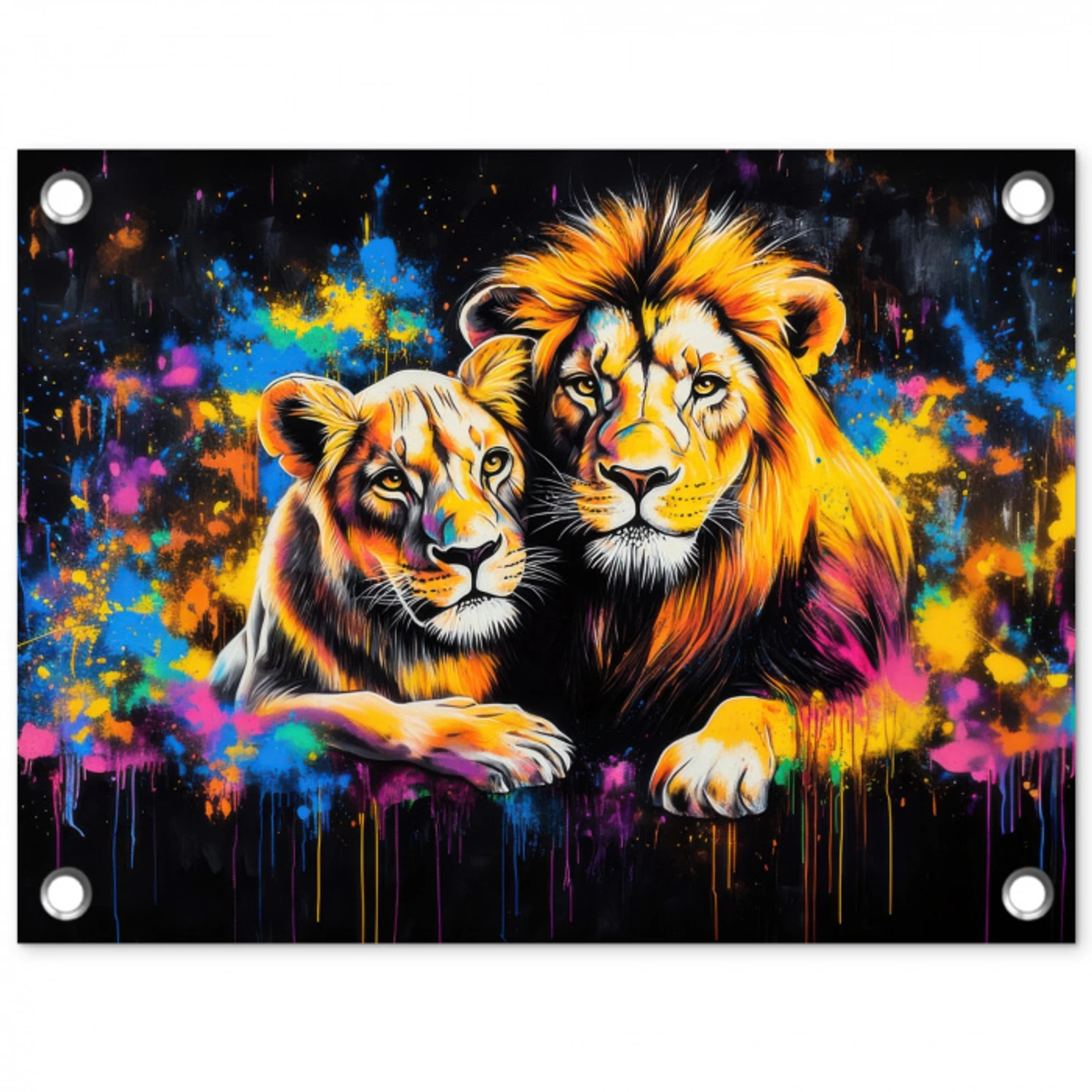 Leeuwen - Schilderij - Kleuren tuinposter los doek klein -3d