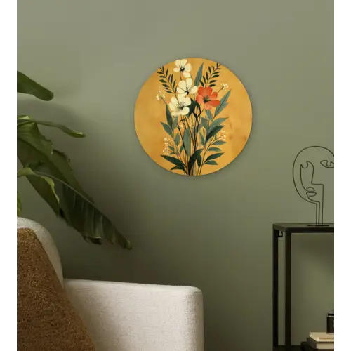 Bladeren - Boeket - Bloemen - Geel Wandcirkel plexiglas klein -sfeer3