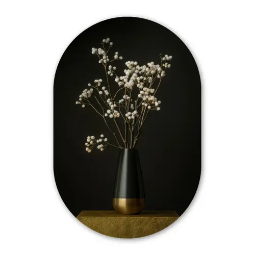 Bloembollen - Wit - Vaas - Minimalistisch Wandcirkel Ovaal Forex klein -3d