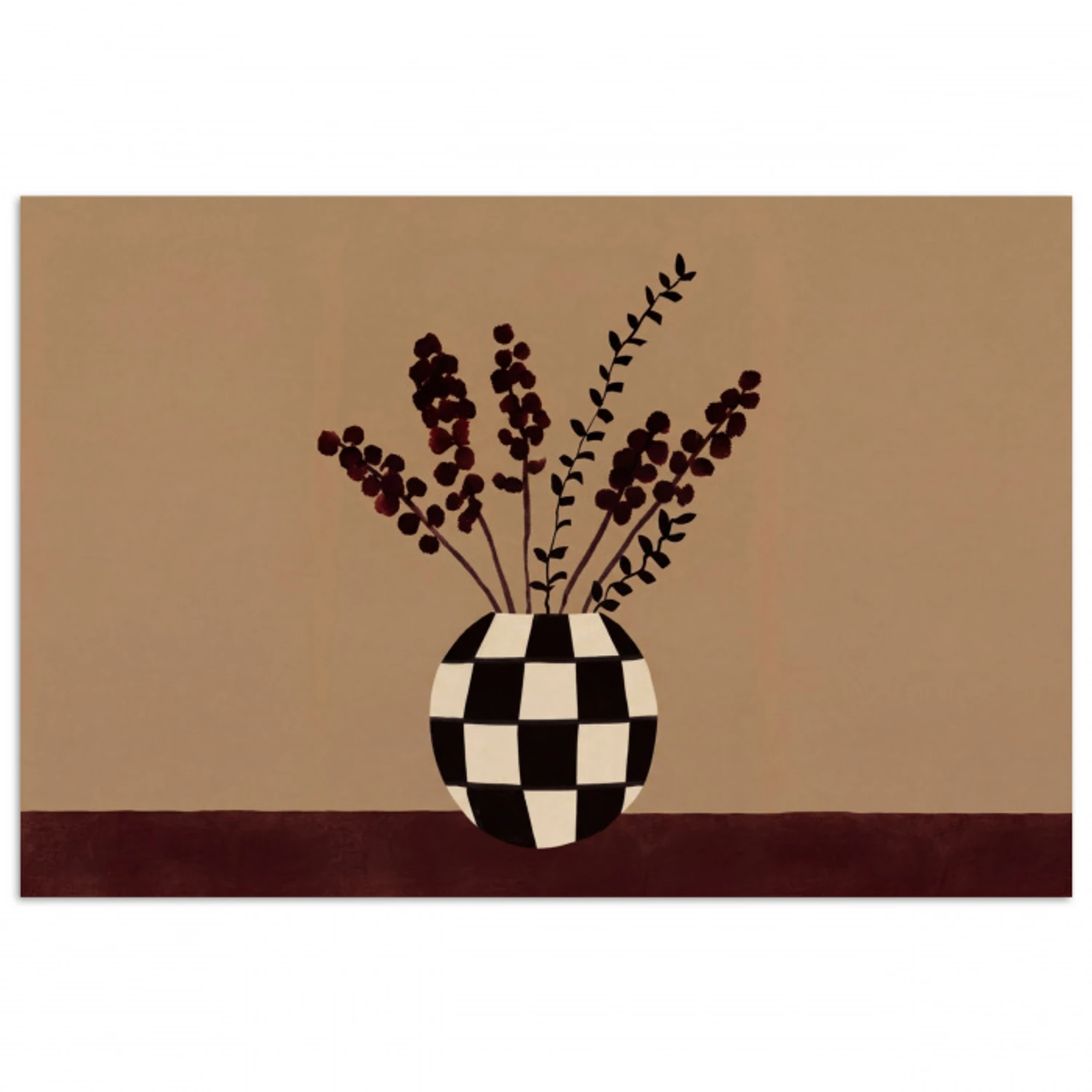 Minimalistisch - Vaas - Bloemen - Bruin poster papier klein -3d