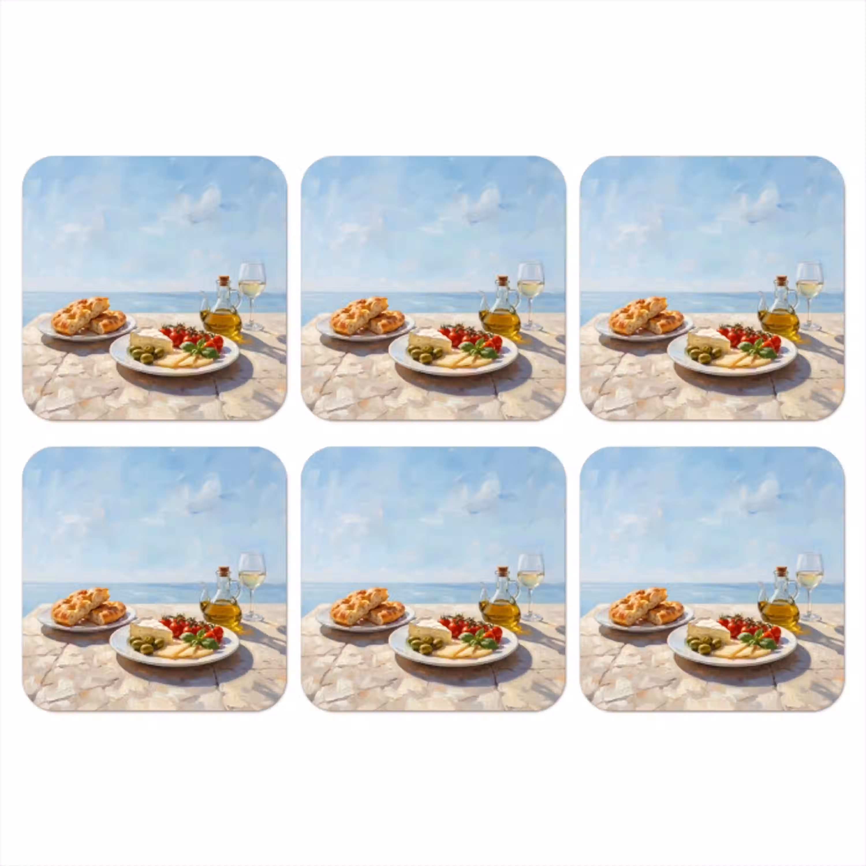 Eten - Middellandse Zee - Natuur - Geschilderd onderzetter kurk middel -3d