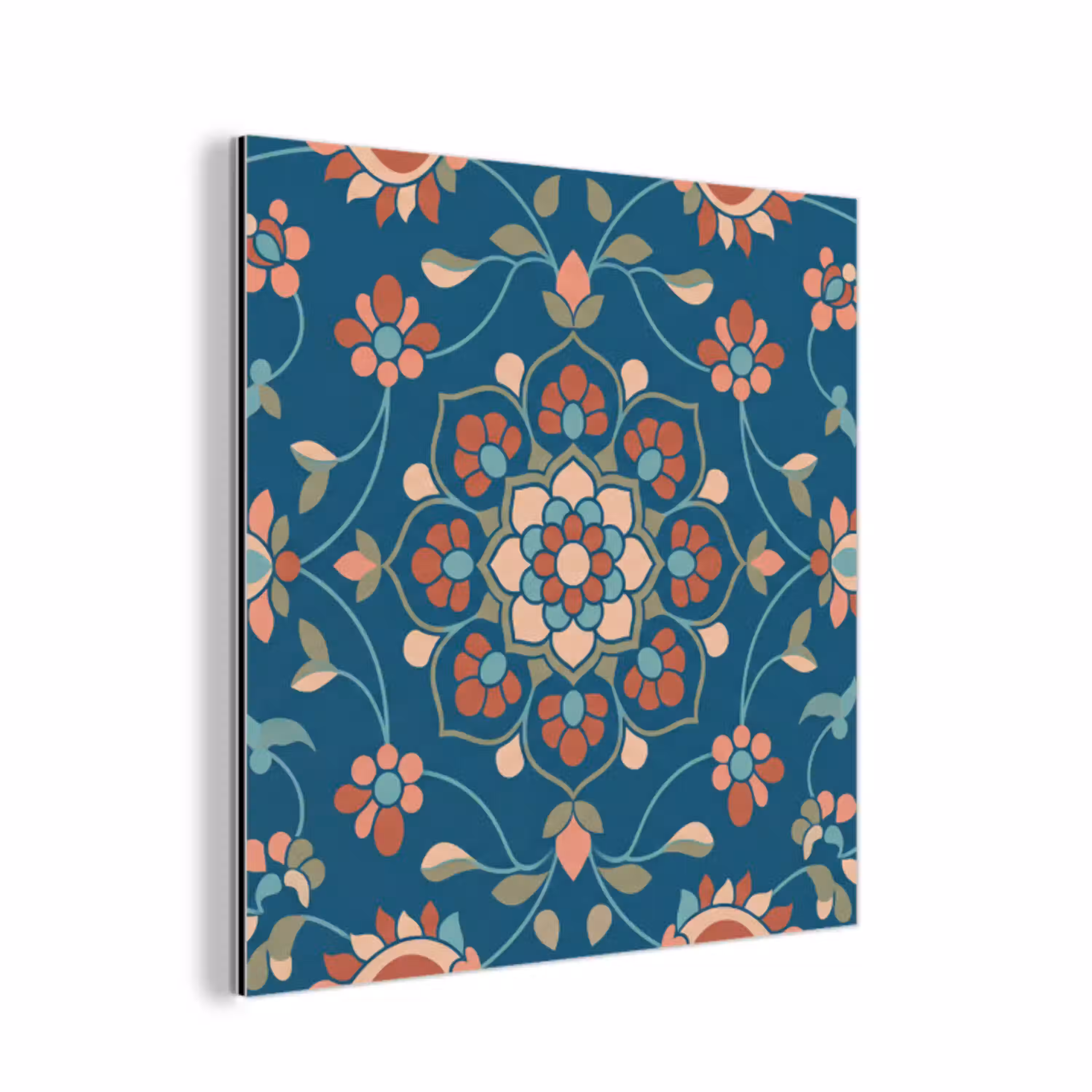 Bloemen - Patroon - Natuur - Ornament - Blauw aluminium wit klein -3d
