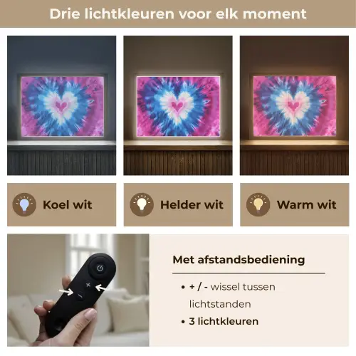 Hartvormig - Tie dye - Paars Light Box met batterij (Wandlamp kind) middel -USP_lichtkleurNL