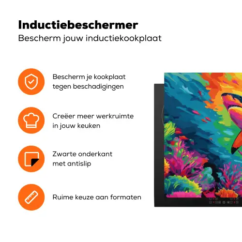 Haai - Koraalrif - Abstract - Kleurrijk Inductie beschermer vinyl 3mm klein -zzzzzzz-td-ups