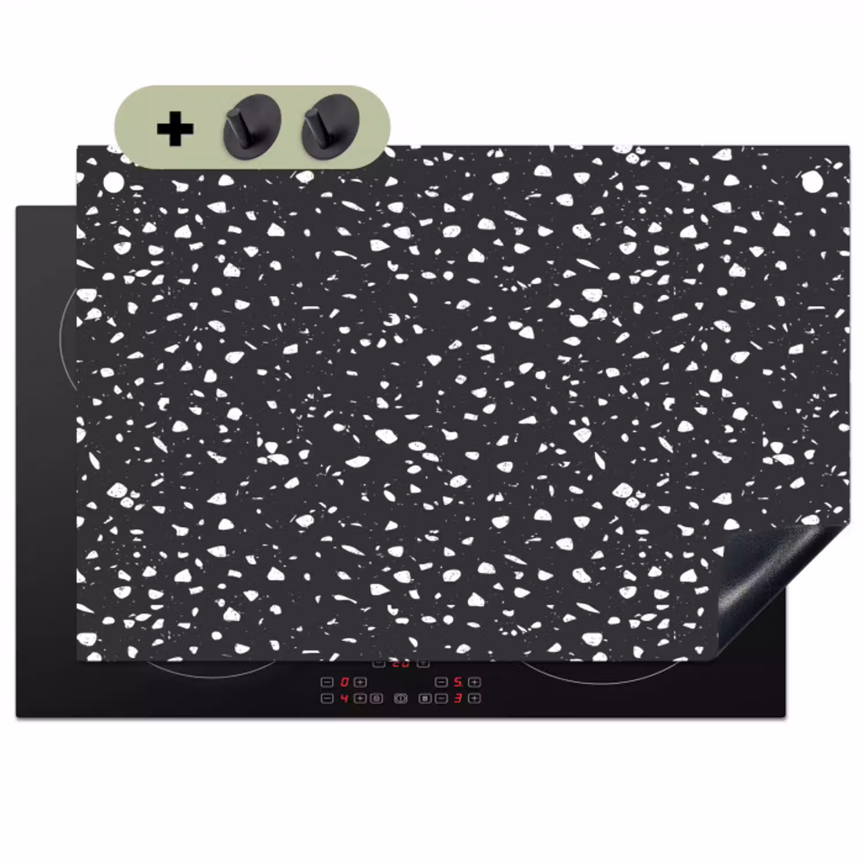 Terrazzo -  Patroon - Zwart - Wit Inductie beschemer met haakjes klein 777 -3d