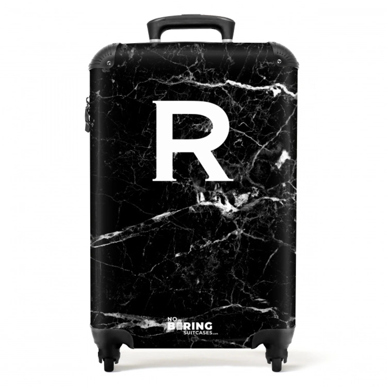 Marmer print - Letter R - Zwart NBS - Handbagage koffer - Unisex middel -productfoto_recht