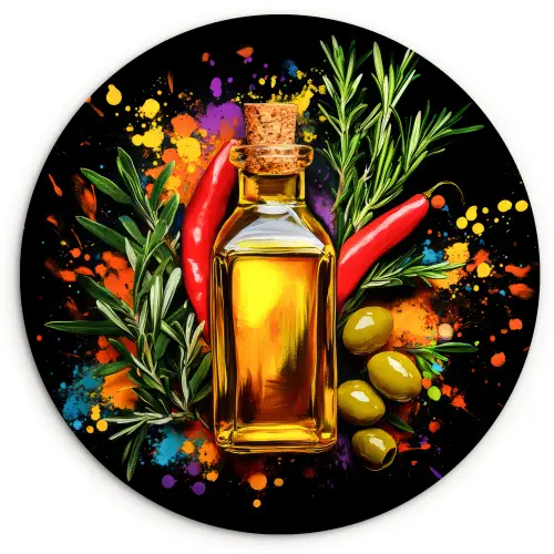 Olijfolie - Graffiti - Peper - Olijven - Modern Wandcirkel kunststof plaat 5mm dik klein -3d