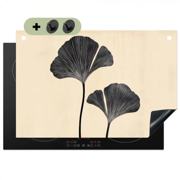 Bladeren - Minimalistisch - Zwart Inductie beschemer met haakjes klein -3d