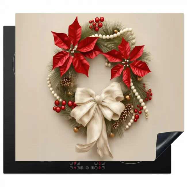 Protezione piano induzione - Ghirlanda per porta - Fiocco - Natale - Rosso - Verde