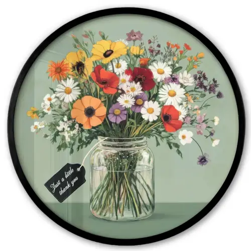 Bloemen - Vaas - Kaartje Fotolijst rond zonder passe partout klein -3d