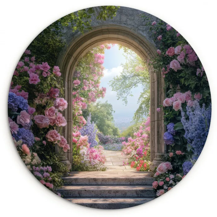 Doorkijk - Rozen - Vintage - Bloemen Wandcirkel kunststof plaat 5mm dik klein -3d