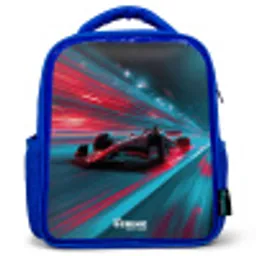 Raceauto - Baan - Neon - Verlichting Kinderrugzak - Blauw middel -3d