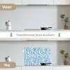 Mint - Blauw - Lijnen - Abstract keuken achterwand spatscherm klein 900 -voor_na_NL