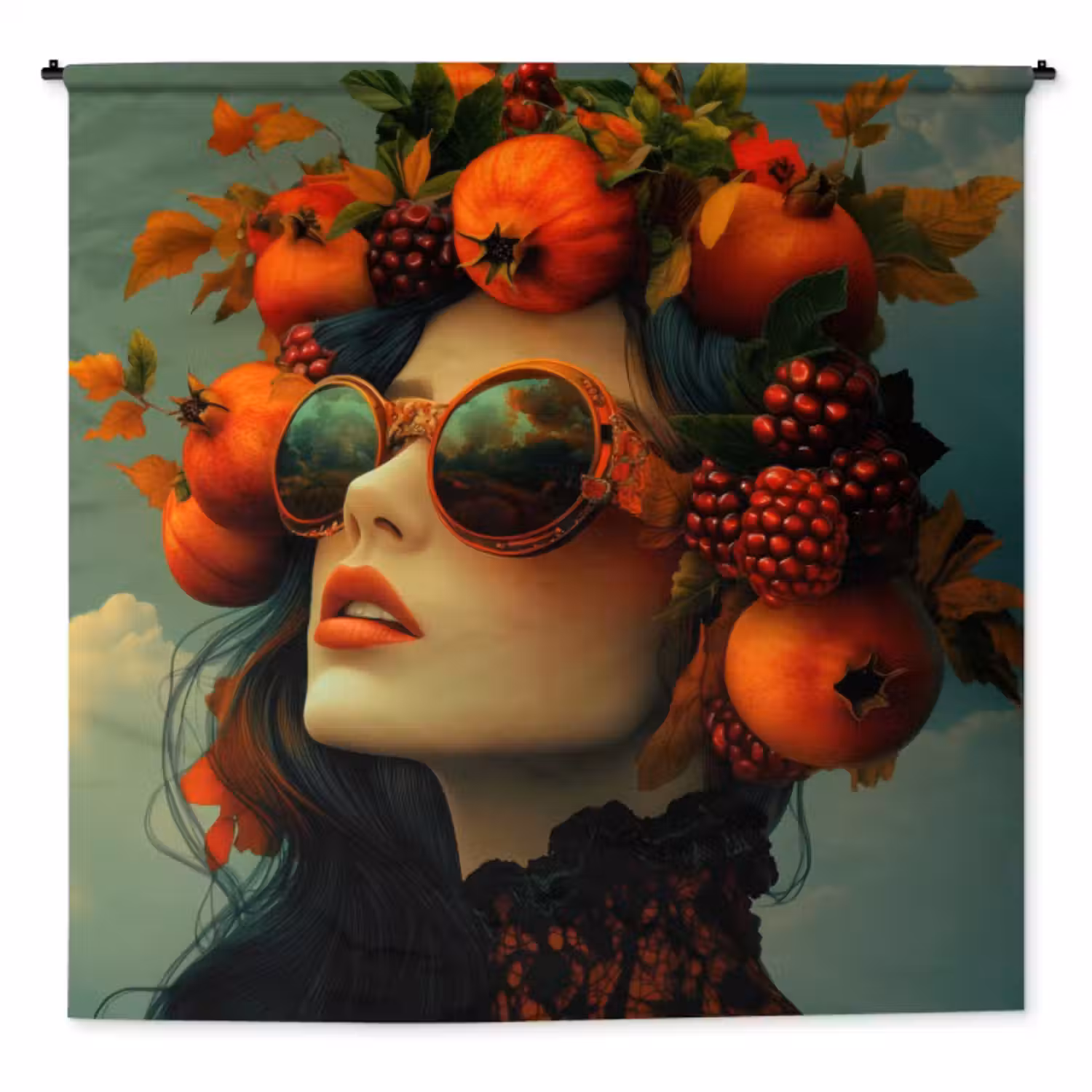 Wandkleed - Vrouw - Granaatappel - Herfst - Zonnebril