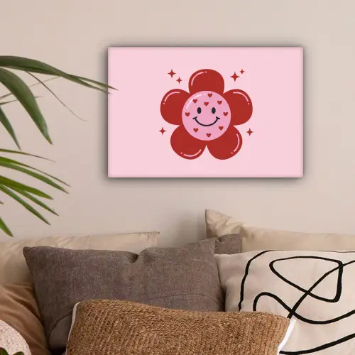 Bloem - Roze - Hartjes canvas 2cm klein -sfeer1