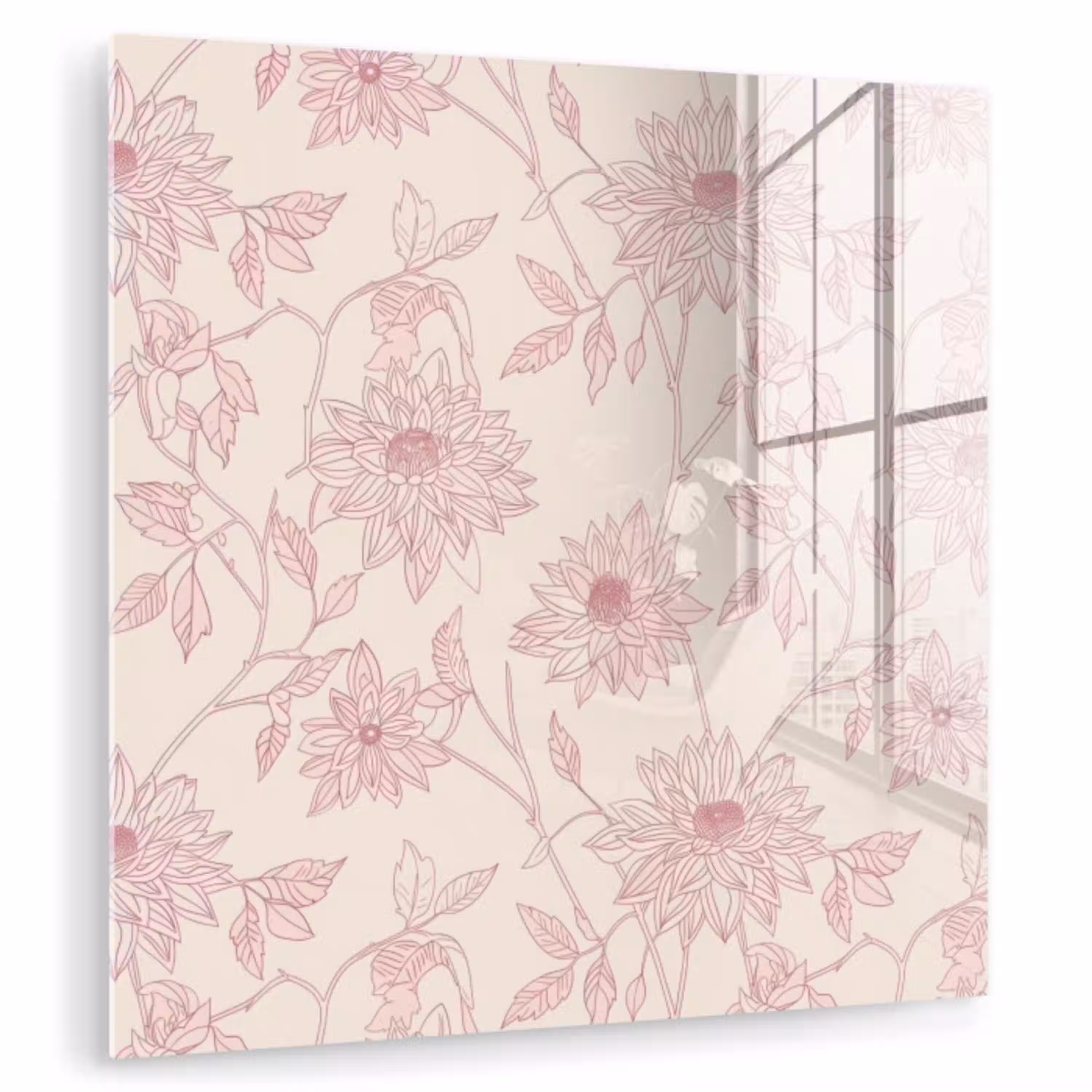 Oudroze - Dahlia's - Lijntekening - Patroon plexiglas 5mm klein 11 -zzzproduct_nieuw