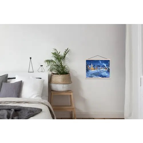 Winteravond - Kerstdorp - Donker textielposter latten blank klein -woonkamer