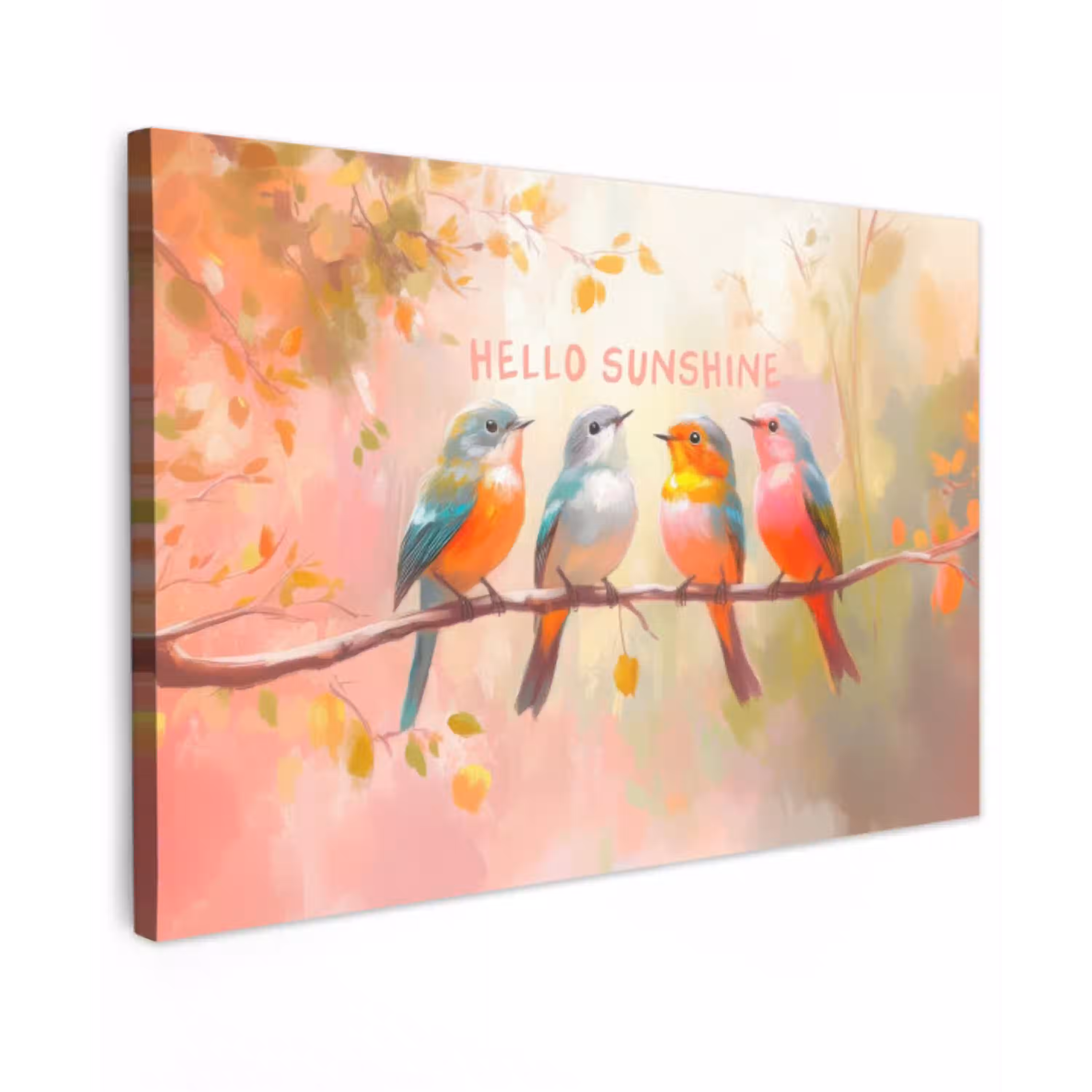 Vogels - Tak - Quote - Roze Tuinposter op houten frame 2 cm dik klein -3d
