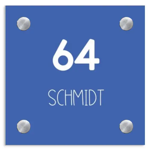 Kobaltblauw - Modern Naambord Vierkant klein -3d
