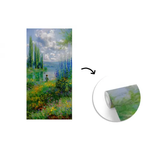 Bloemen - Meer - Bergen - Groen fotobehang vinyl groot -3d