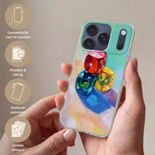 Dobbelstenen - Kleurrijk - Getallen - Stipjes Telefoonhoesje iPhone 17 Pro klein -sfeer3_NL