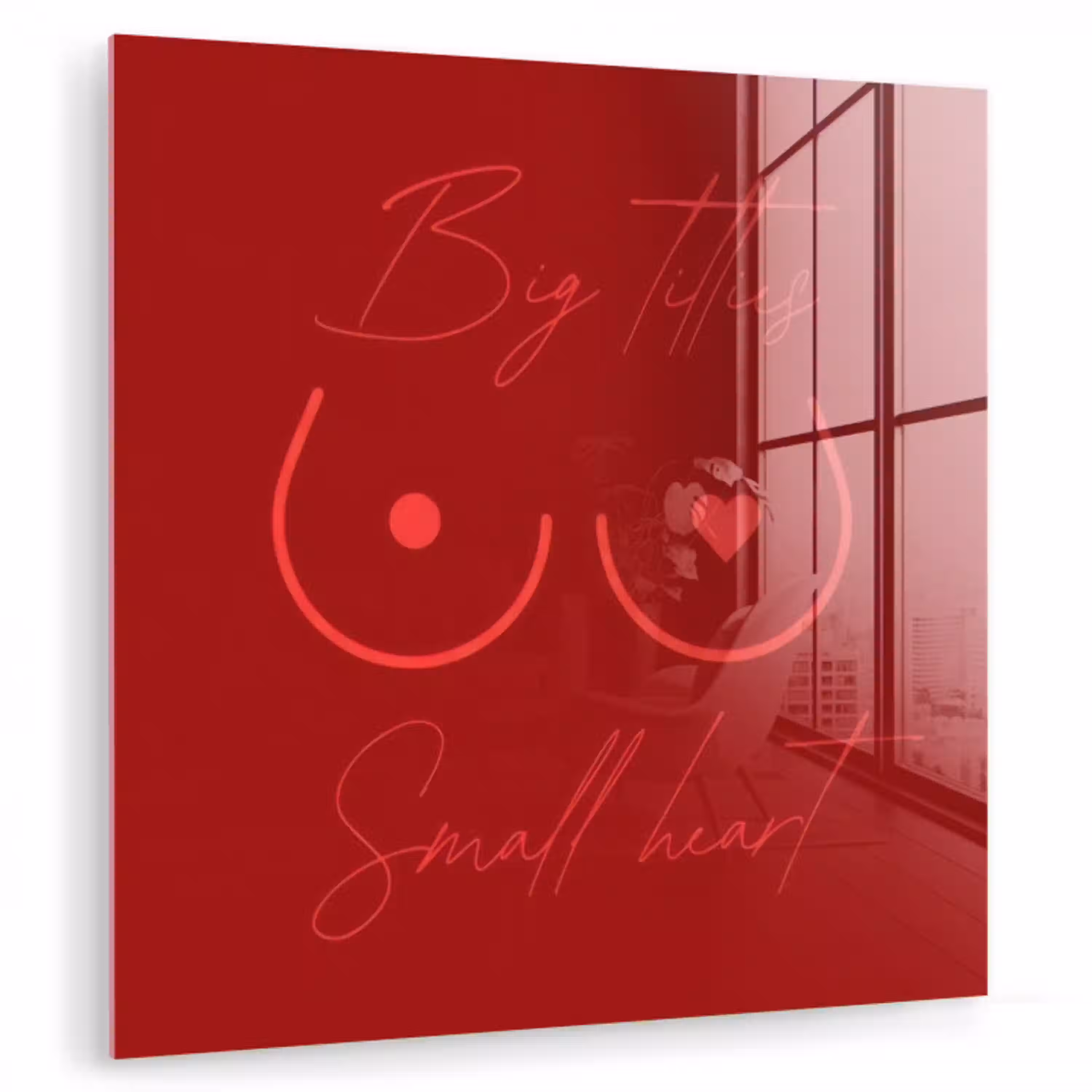Big titties small heart - Rood - Hart plexiglas 5mm klein -zzzproduct_nieuw