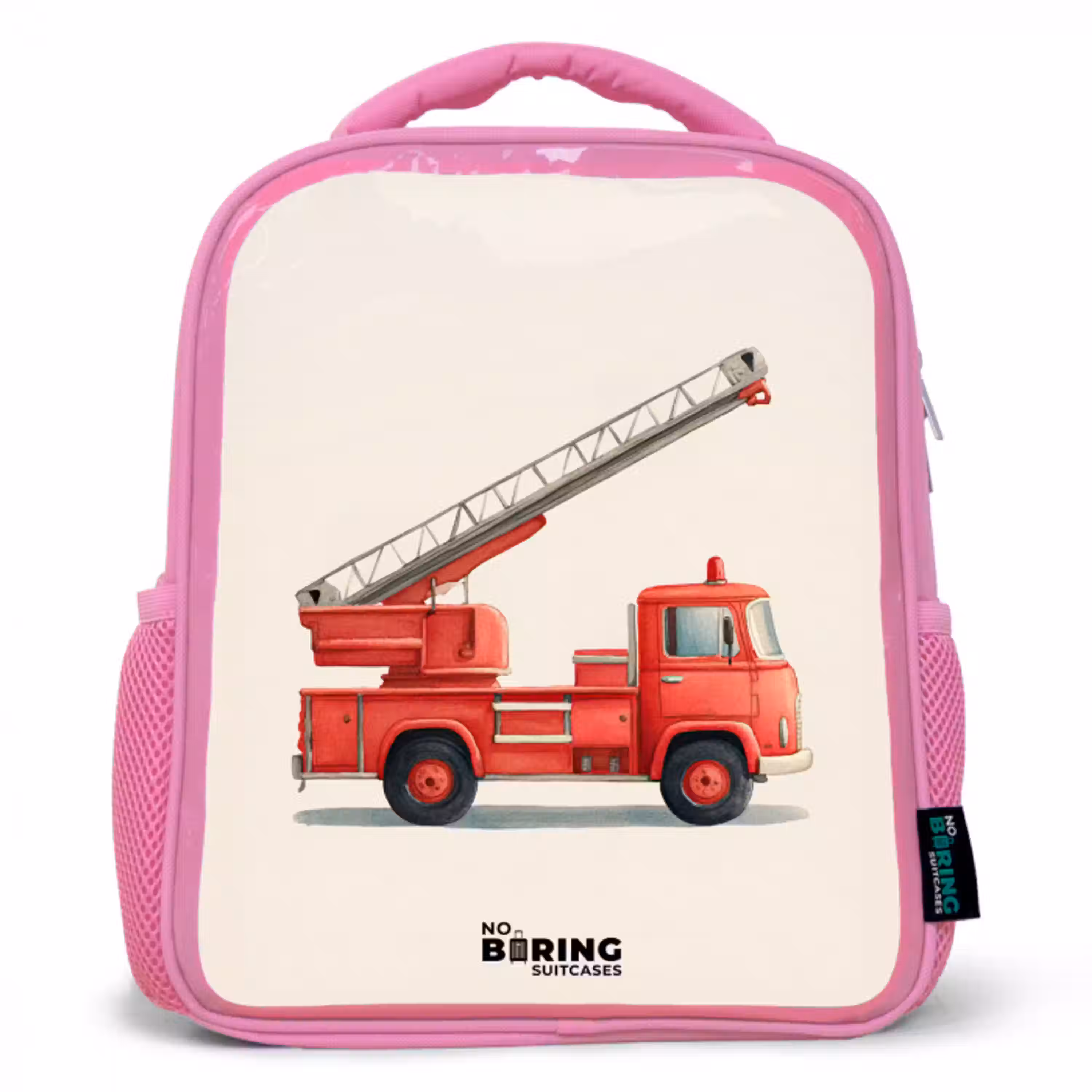Brandweerwagen - Getekend - Rood Kinderrugzak - Roze middel -3d
