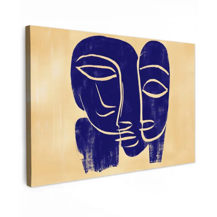 Okergeel - Blauw - Eenvoudige lijnen canvas 2cm klein -z3d