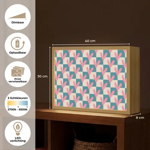 Vlakken - Hartjes - Patroon - Retro Light Box met batterij (Wandlamp) middel 907 -USP_websiteoverzichtNL