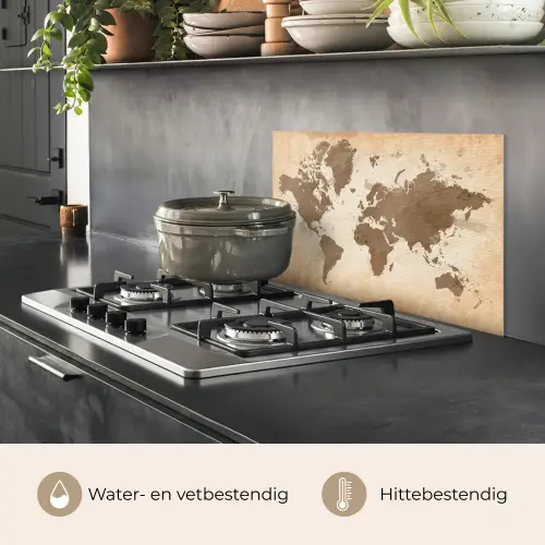 Wereldkaart - Beige - Bruin keuken achterwand spatscherm klein -usp_NL
