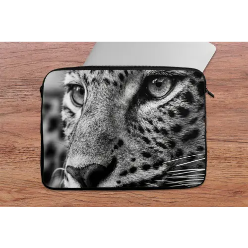 Luipaard - Zwart - Wit - Oog laptophoes neopreen klein -tafel