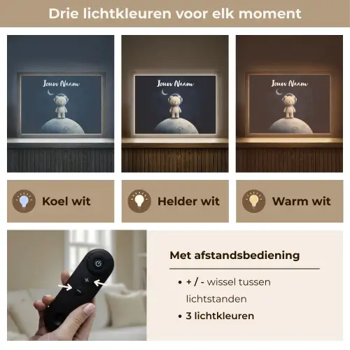 Teddybeer - Ruimtehelm - Maan - Sterren Light Box met batterij (Wandlamp kind) middel -USP_lichtkleurNL
