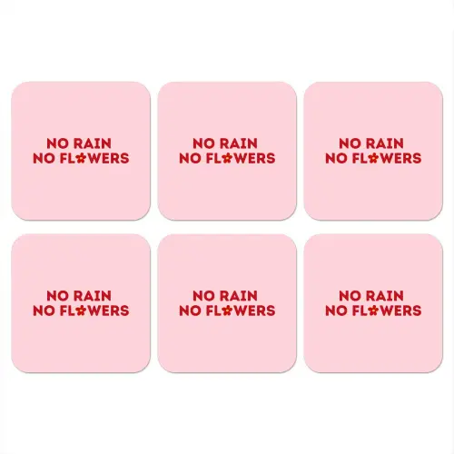 No rain no flowers - Minimalistisch - Roze - Bloem onderzetter kurk middel -3d