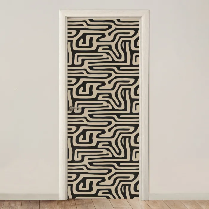 Grafisch - Lijnen - Zwart deurposter klein 289 -3d_beige