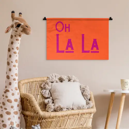 Oh la la - Oranje - Roze - Scheeflettertype Wandkleed katoen klein -wsfeer5_kind
