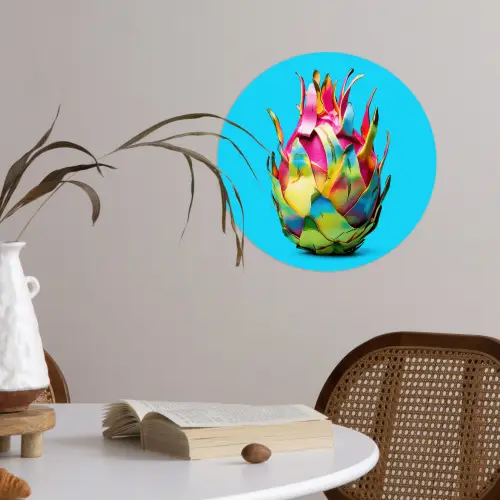 Drakenfruit - Blauw - Levendig Wandcirkel behangsticker klein -sfeer3