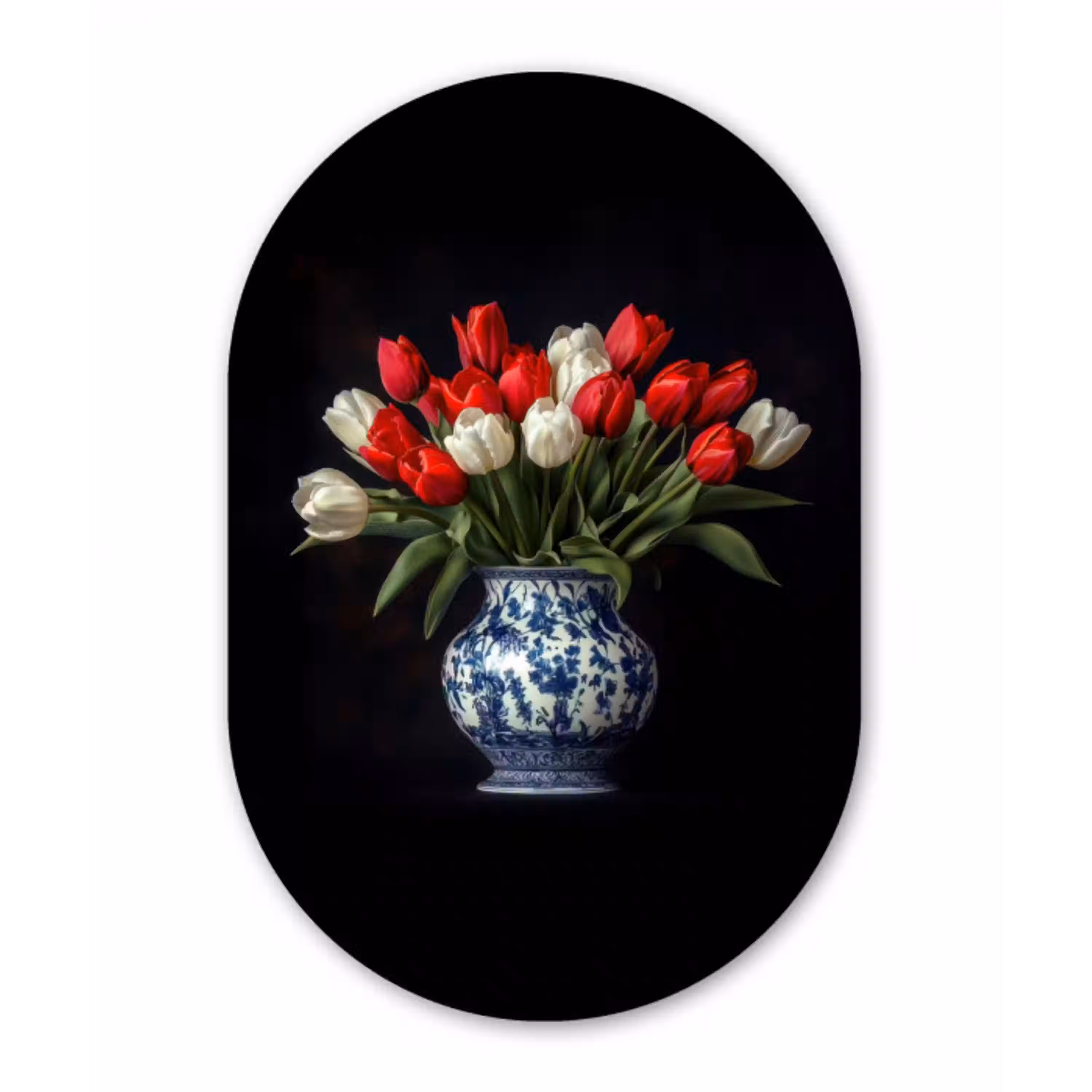 Rode - Bloemen - Tulpen - Vaas Wandcirkel Ovaal Glas middel -3d