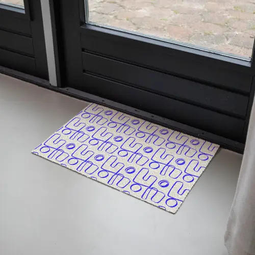 Blauw - Patroon - Beige - Abstract Deurmat klein 898 -sfeer2