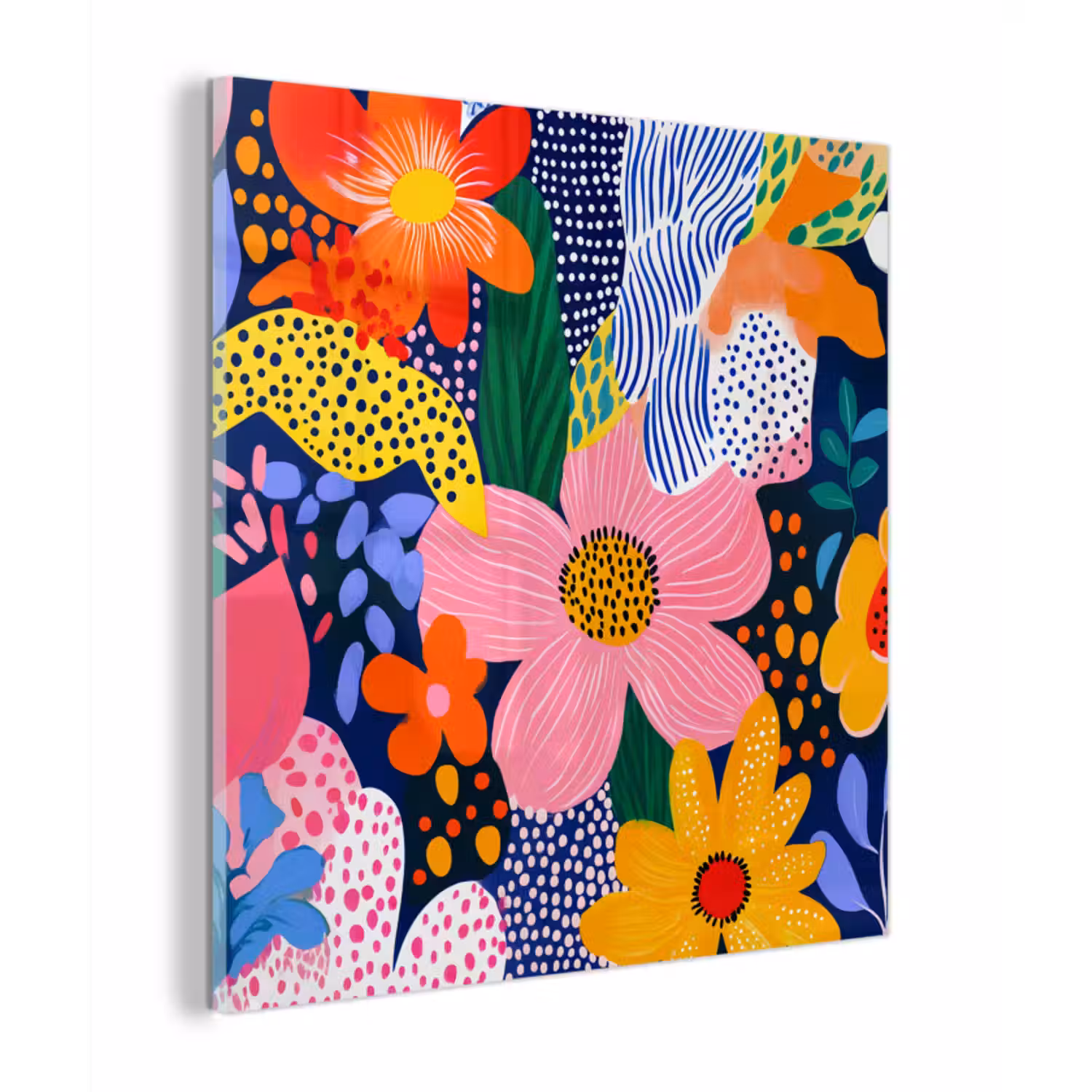 Glas schilderij - Kleurrijk - Bloemen - Abstract - Stippen