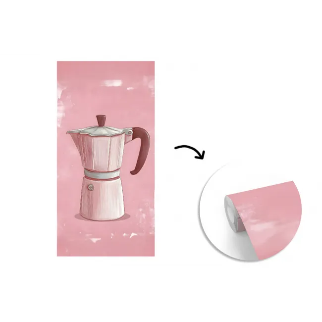 Roze - Mokkapot - Illustratie - Koffie fotobehang vinyl groot -3d