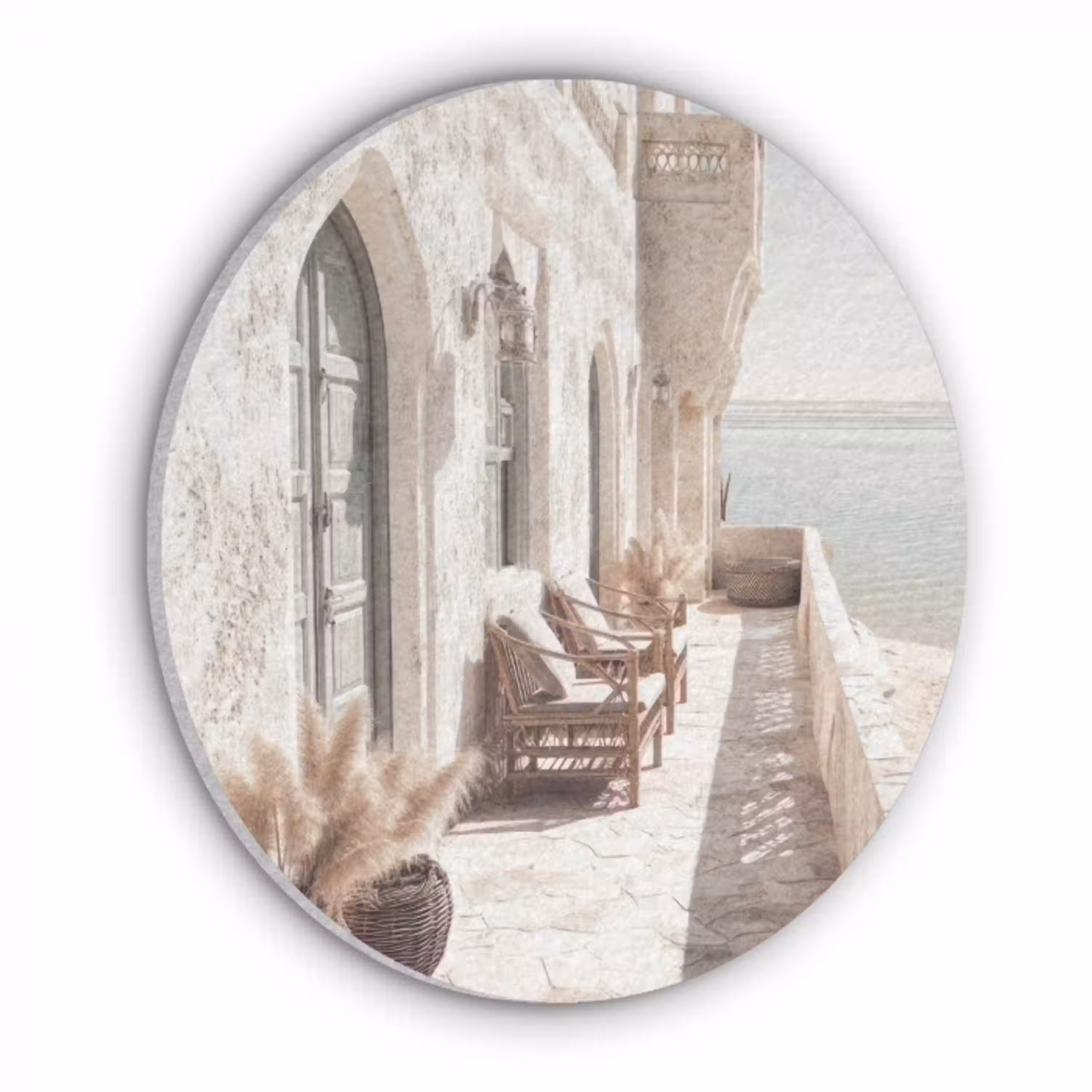 Terras - Stoelen - Strand - Beige Akoestische PET Vilt - Rond klein -3d