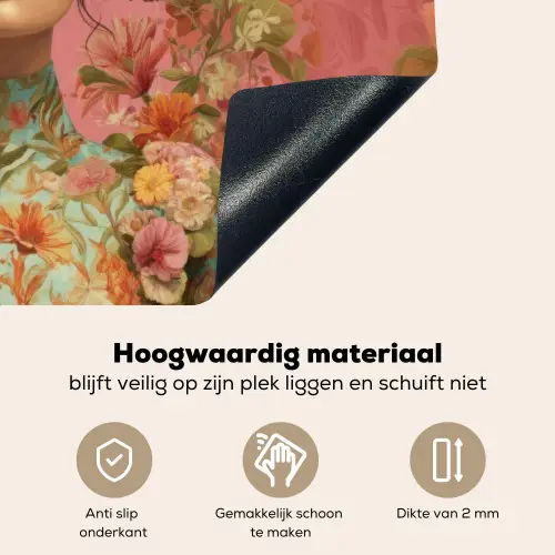 Vrouw - Bril - Roze - Bloemen Inductie beschemer met haakjes klein -ky-onderkant-nl