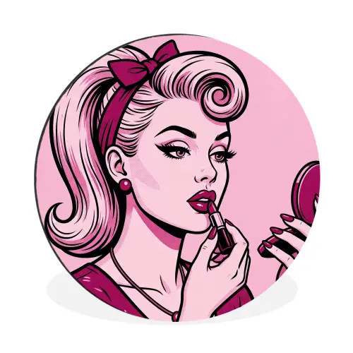Vintage - Vrouw - Roze Wandcirkel aluminium klein -3d