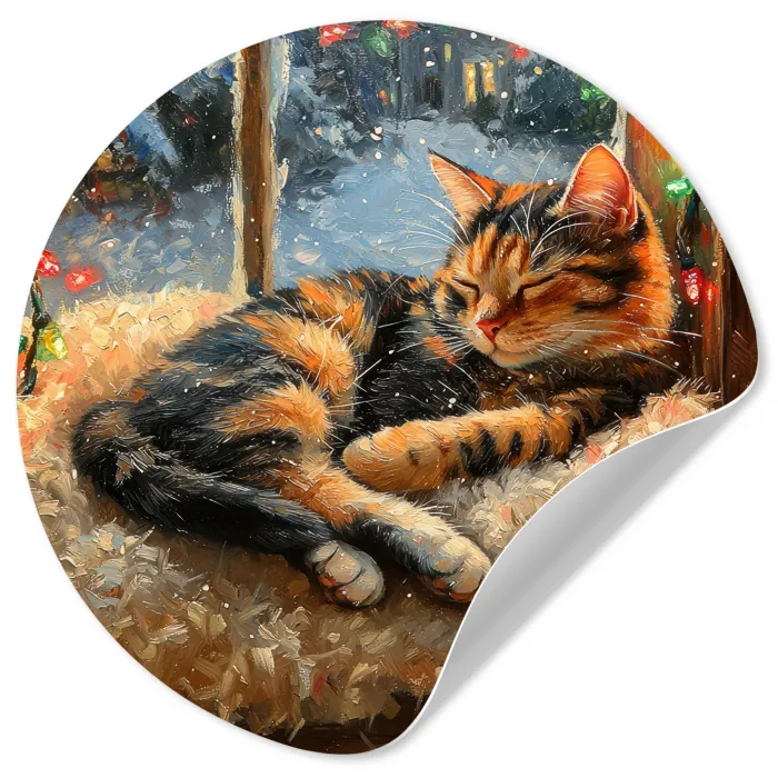 Kat - Kerst - Winter - Dier Wandcirkel behangsticker klein -3d