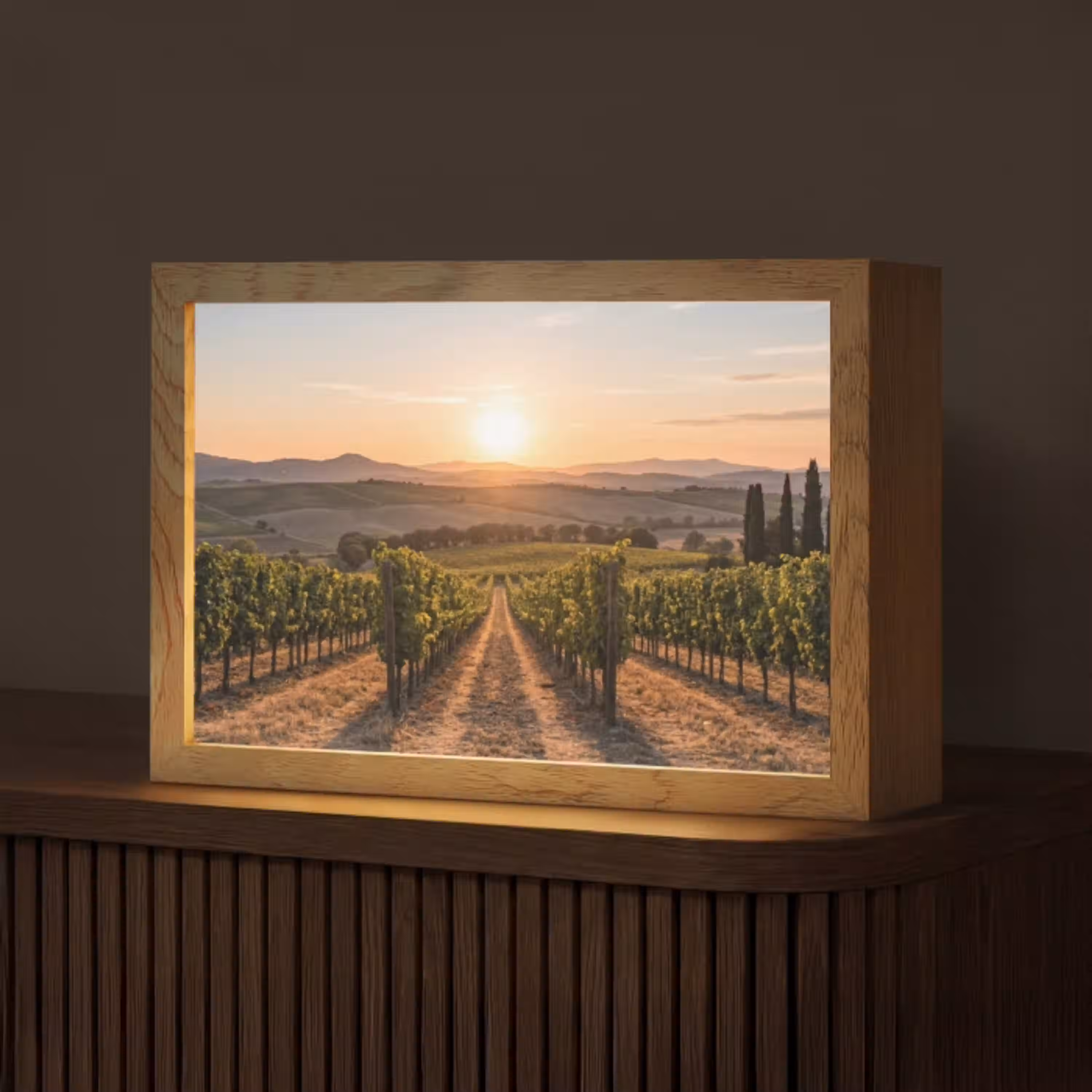 Wijngaard - Zonsondergang - Landschap Light Box met kabel (Tafellamp) klein -z3d_website