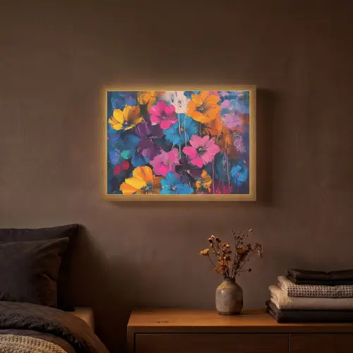 Bloemen - Kleurrijk - Abstract - Modern Light Box met batterij (Wandlamp) middel -sfeer4